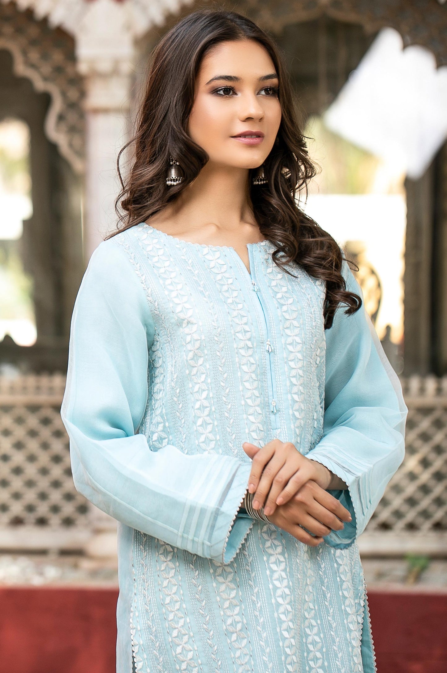 Stitched 1 Piece Organza Embroidered Shirt