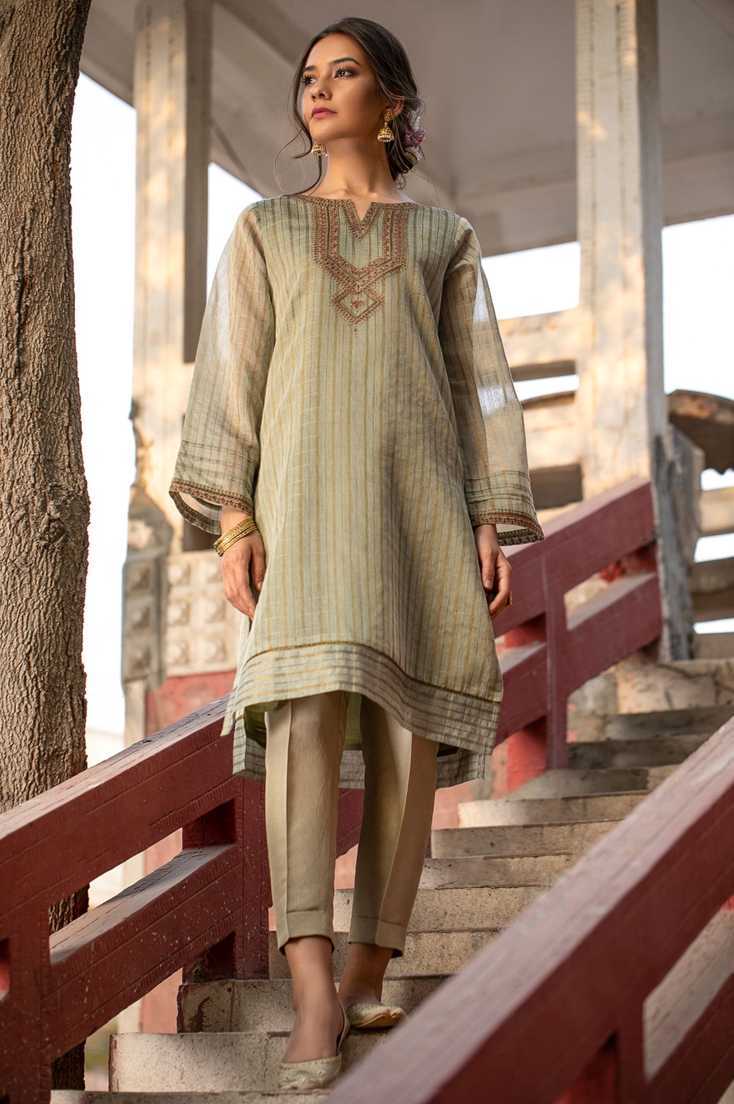 Stitched 1 Piece Khaddi Net Embroidered Shirt