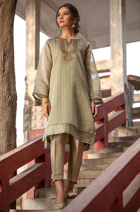 Stitched 1 Piece Khaddi Net Embroidered Shirt