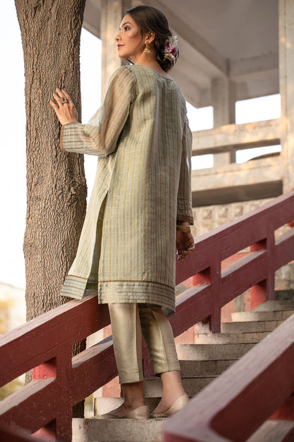 Stitched 1 Piece Khaddi Net Embroidered Shirt