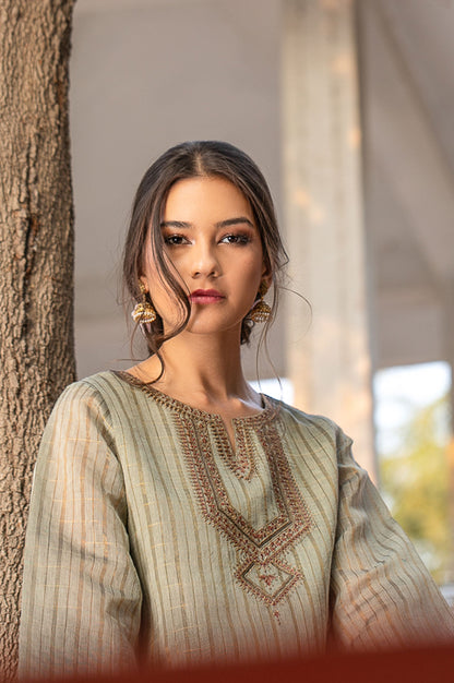 Stitched 1 Piece Khaddi Net Embroidered Shirt