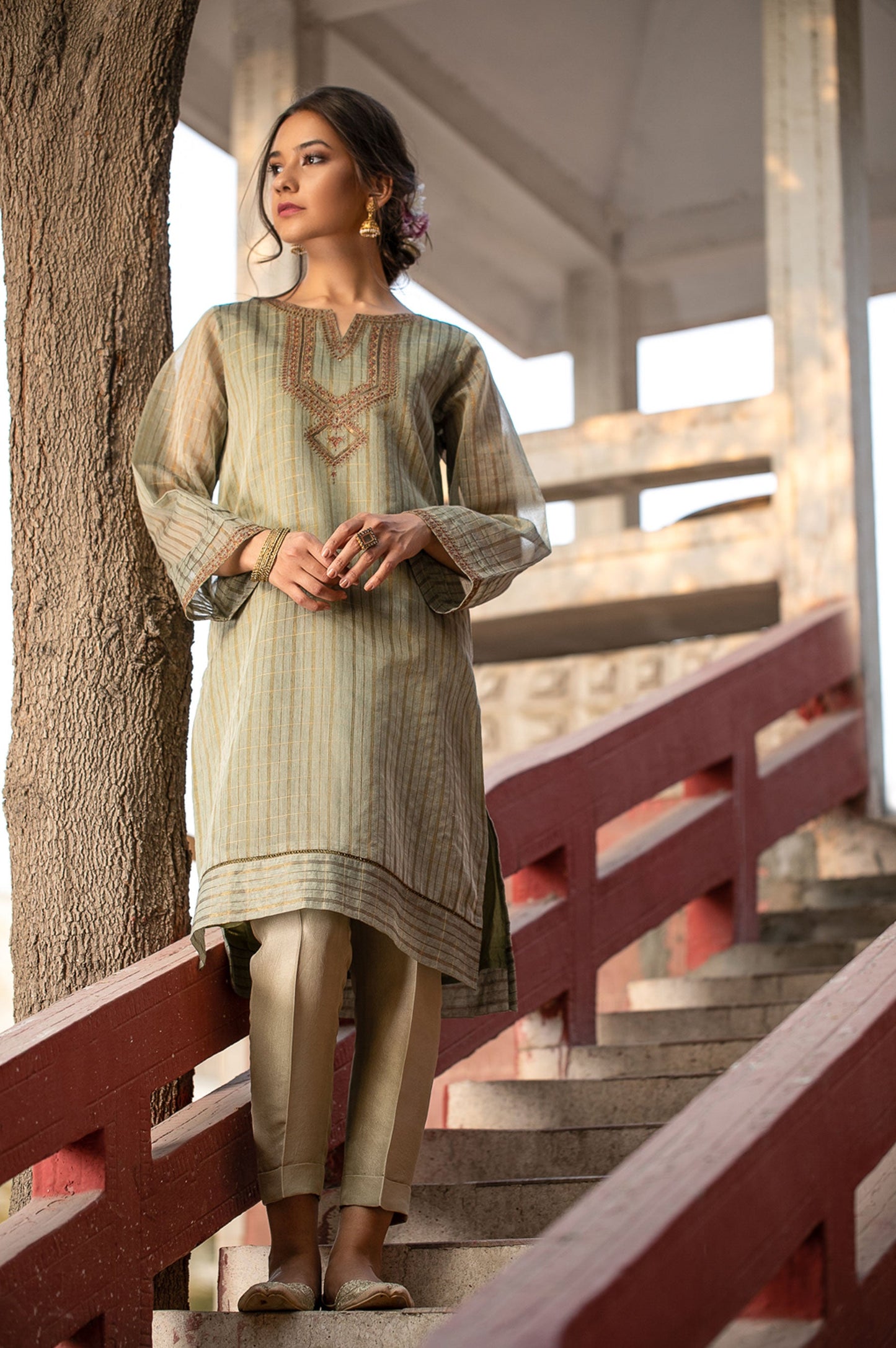 Stitched 1 Piece Khaddi Net Embroidered Shirt