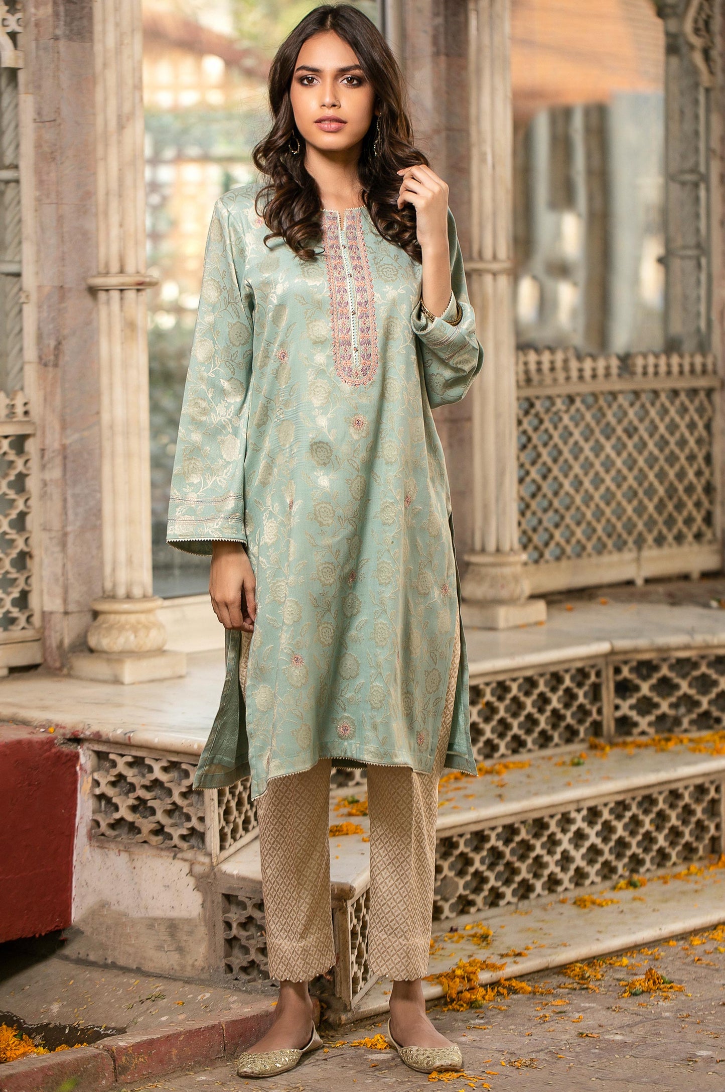 Stitched 1 Piece Jacquard Embroidered Shirt