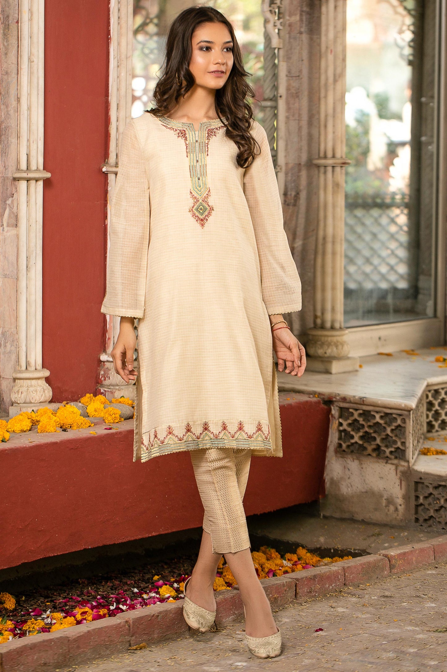 Stitched 1 Piece Khaddi Net Embroidered Shirt