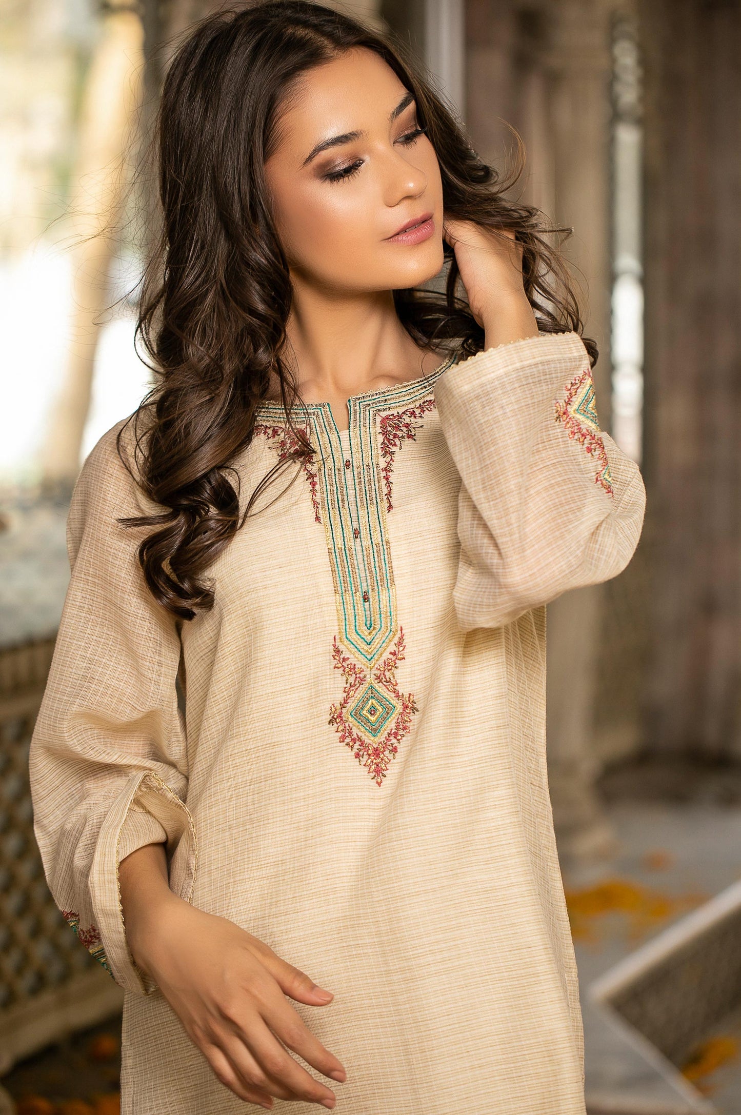 Stitched 1 Piece Khaddi Net Embroidered Shirt