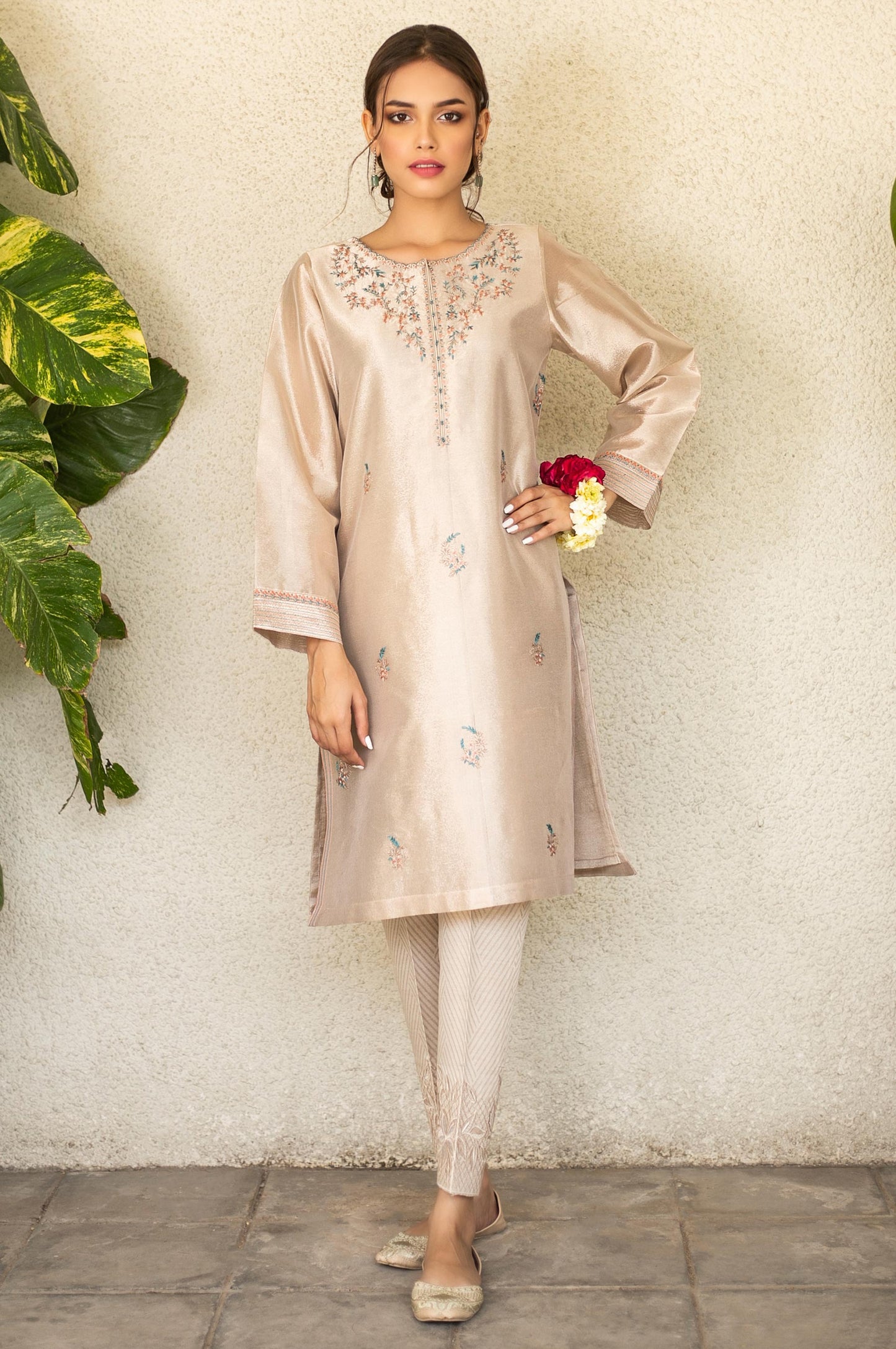 Stitched 1 Piece Tissue Zari Embroidered Shirt
