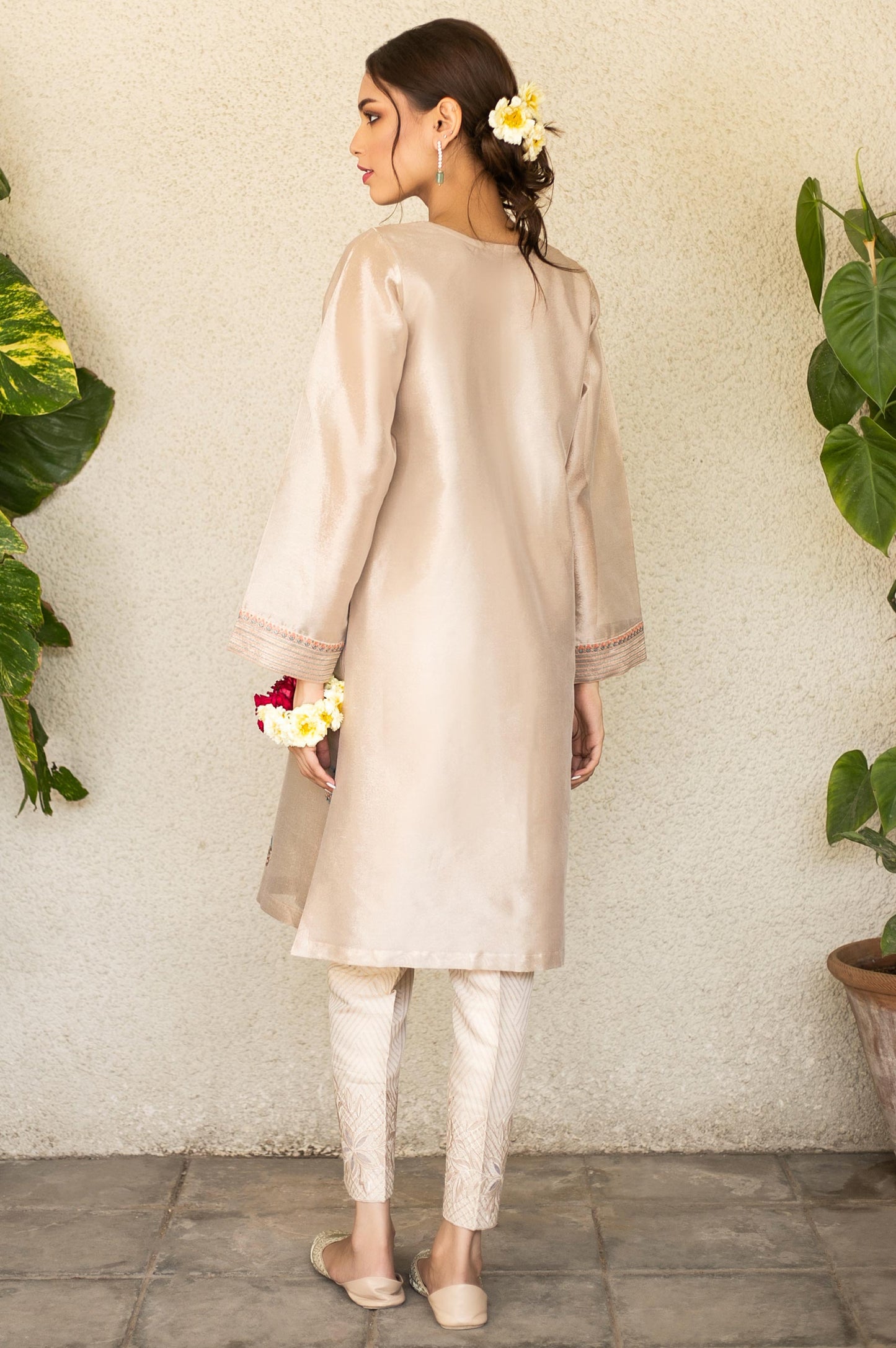 Stitched 1 Piece Tissue Zari Embroidered Shirt