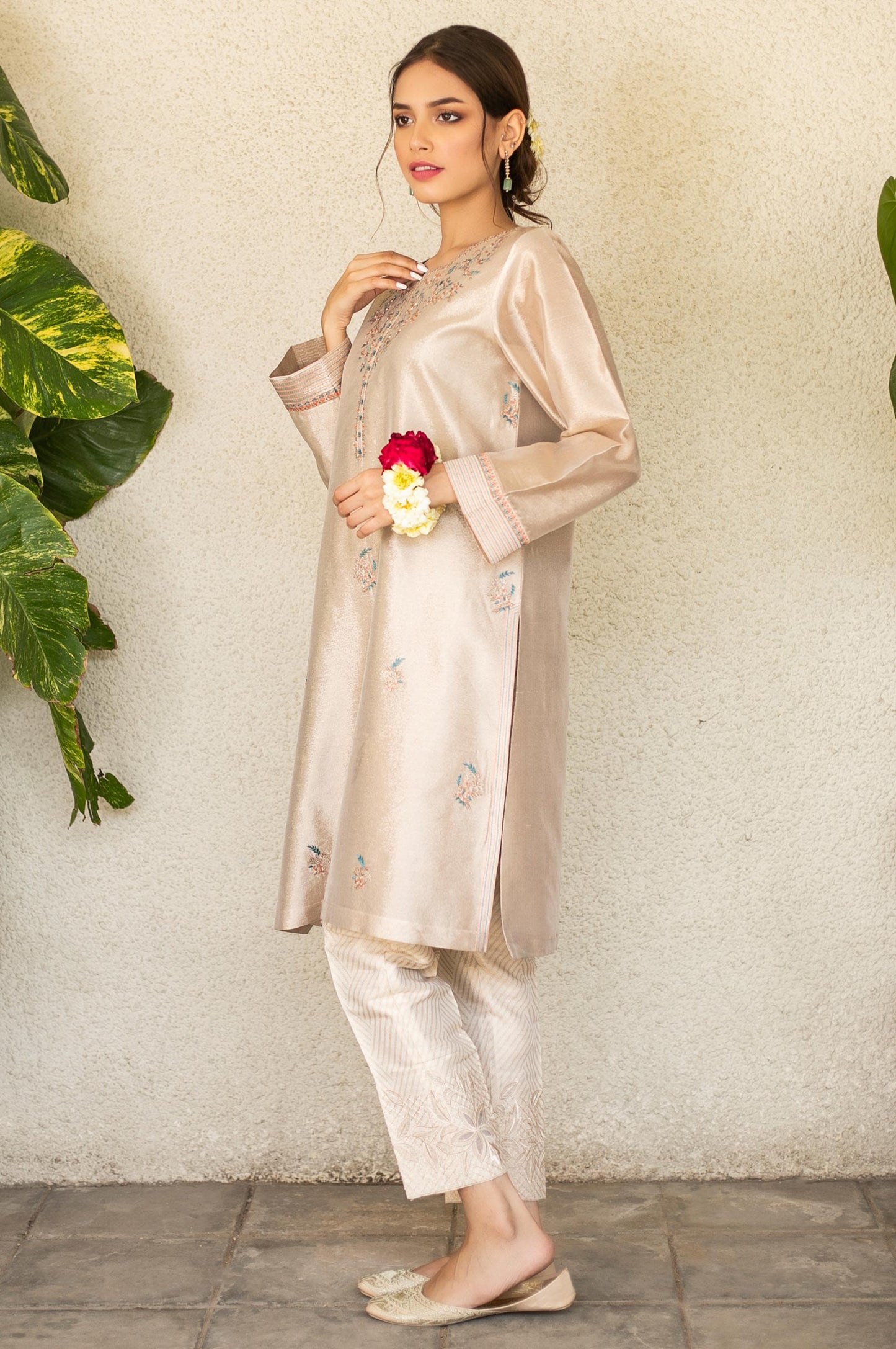 Stitched 1 Piece Tissue Zari Embroidered Shirt