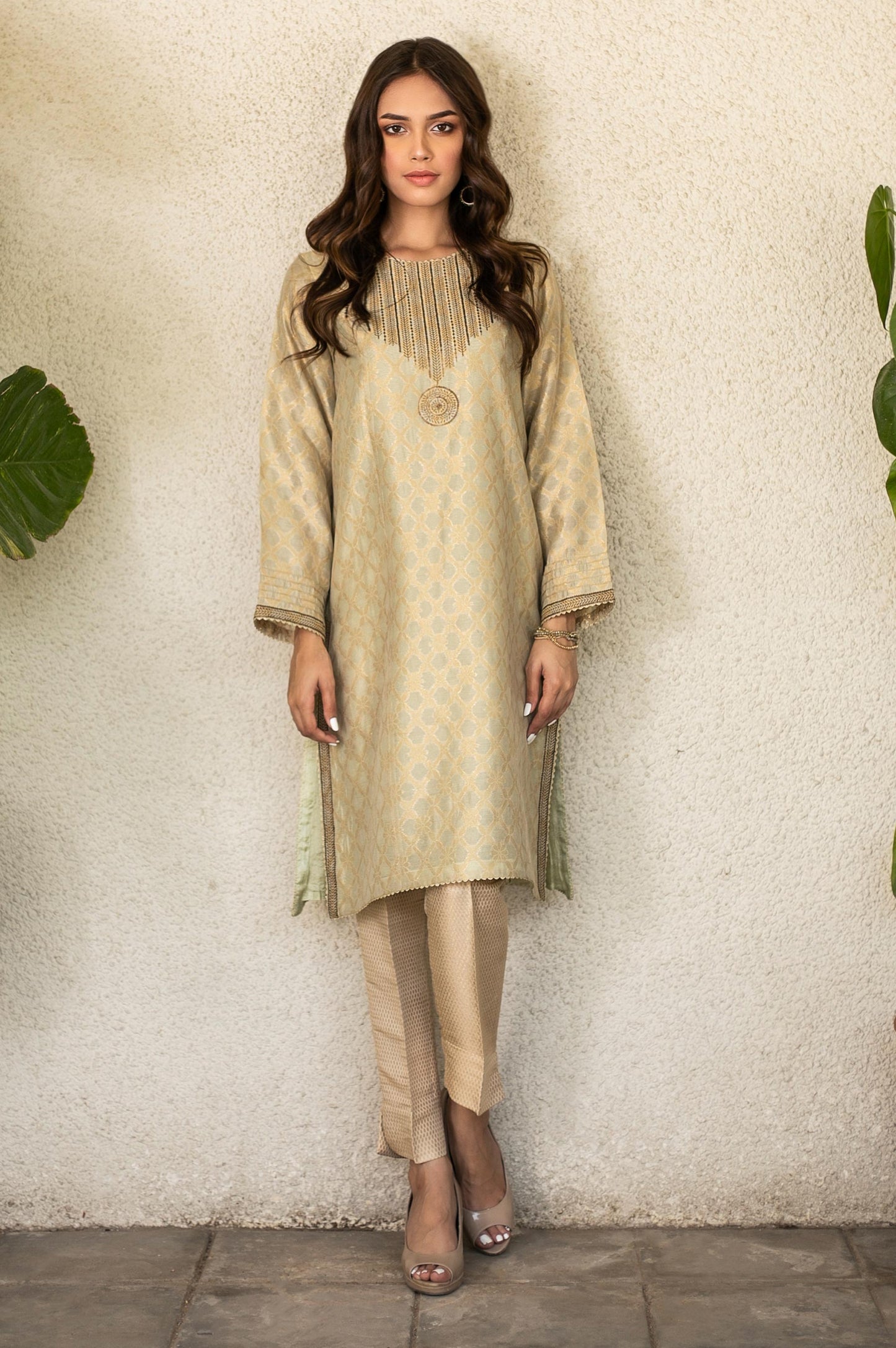 Stitched 1 Piece Jacquard Embroidered Shirt