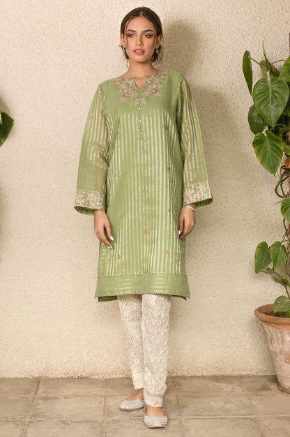 Stitched 1 Piece Zari Striped Embroidered Shirt