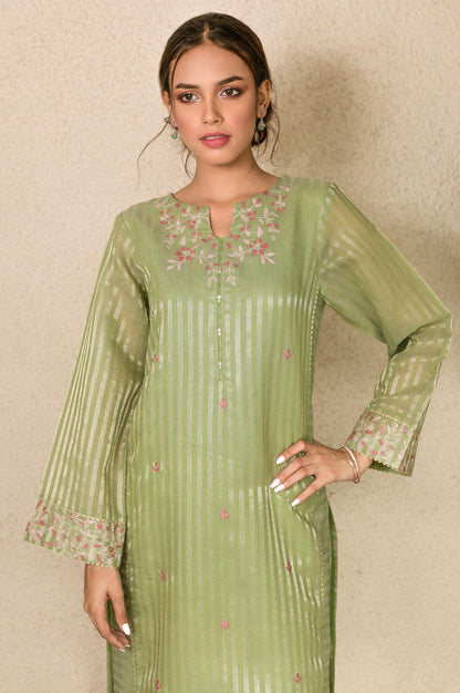 Stitched 1 Piece Zari Striped Embroidered Shirt