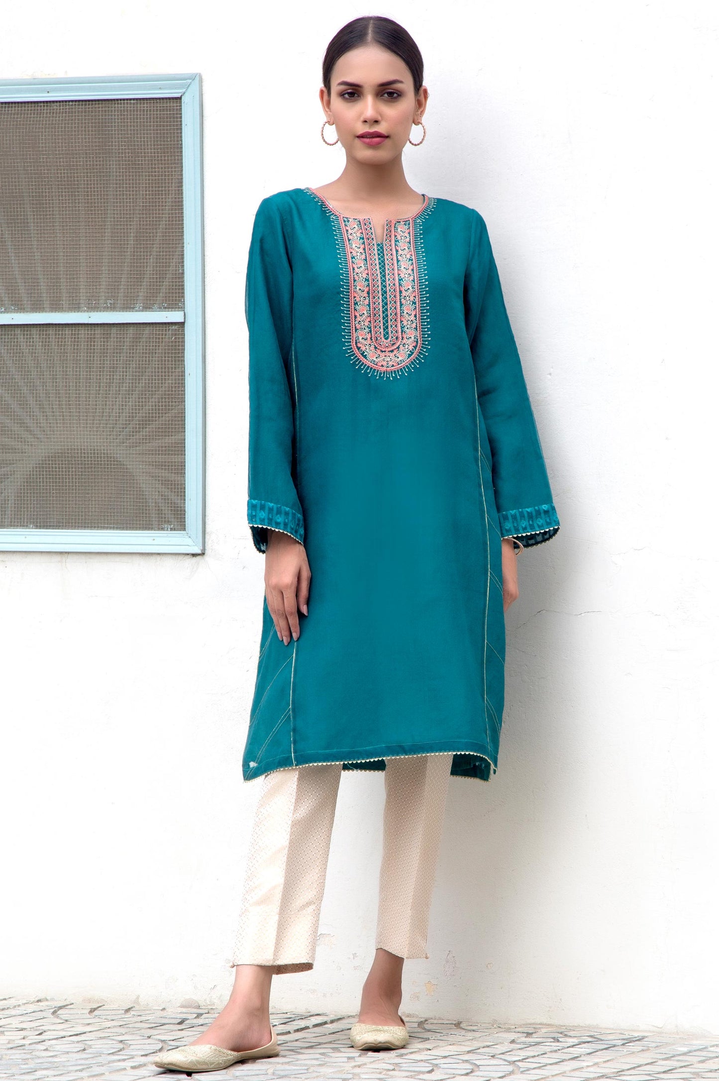 Stitched 1 Piece Jacquard & Organza Shirt