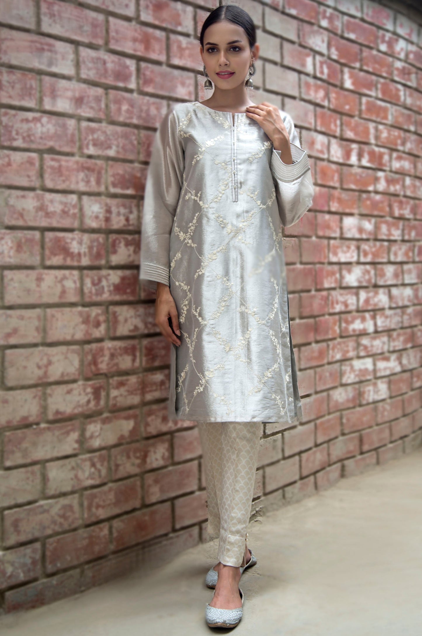 Stitched 1 Piece Tissue Zari Embroidered Shirt