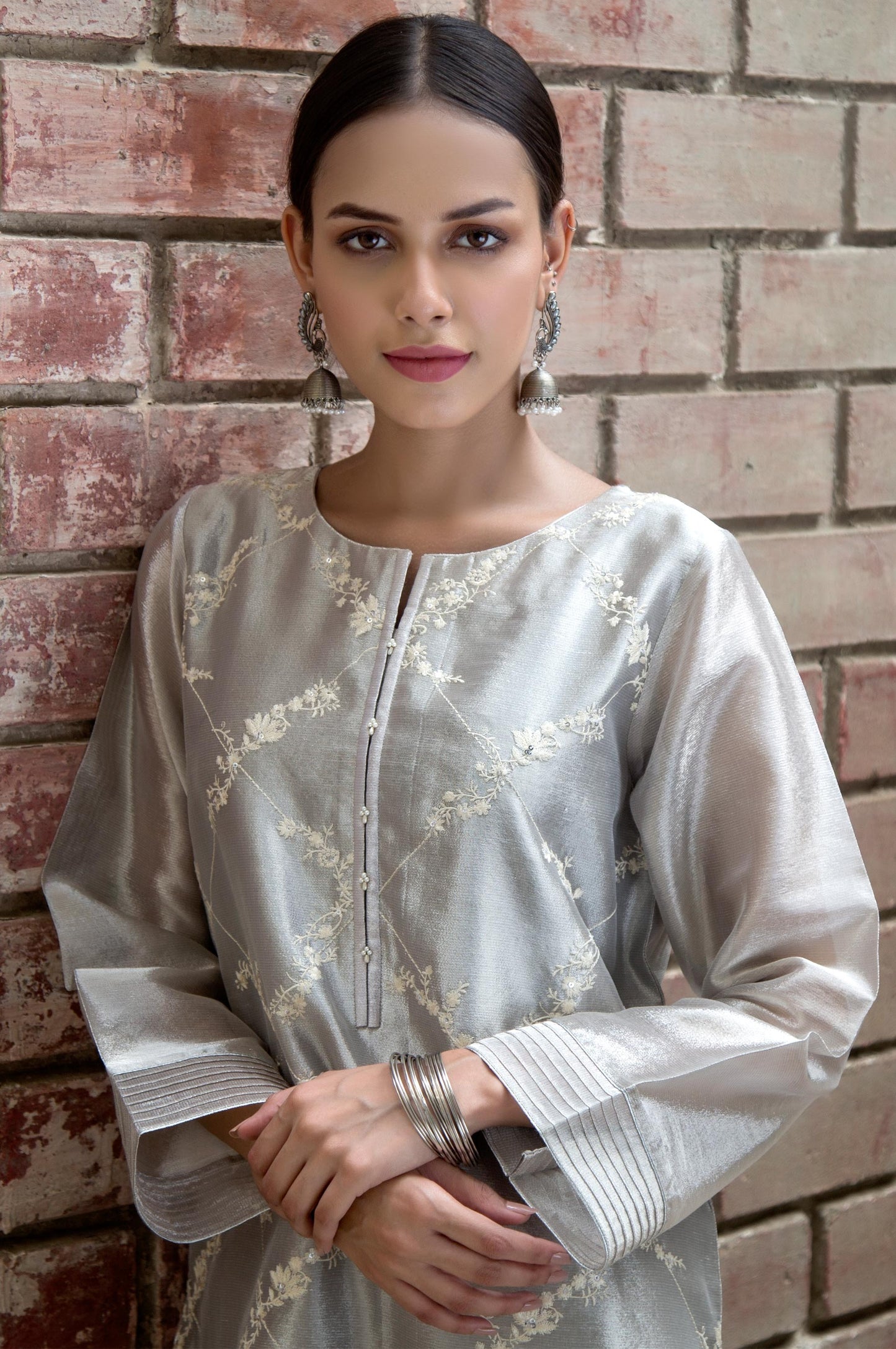 Stitched 1 Piece Tissue Zari Embroidered Shirt