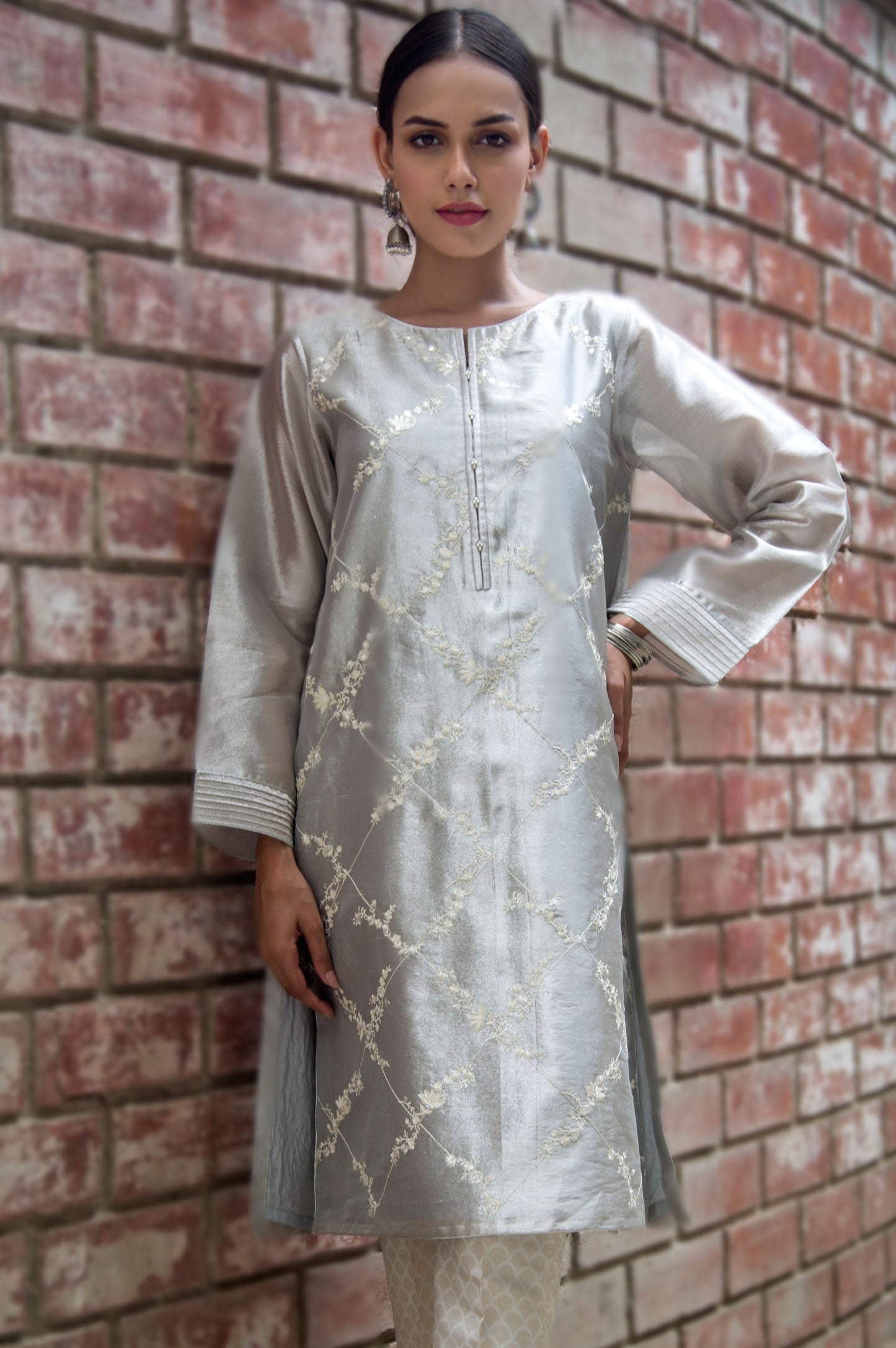 Stitched 1 Piece Tissue Zari Embroidered Shirt
