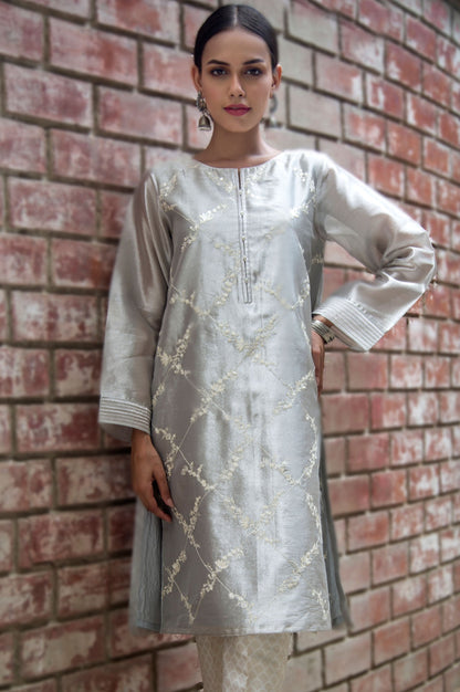 Stitched 1 Piece Tissue Zari Embroidered Shirt