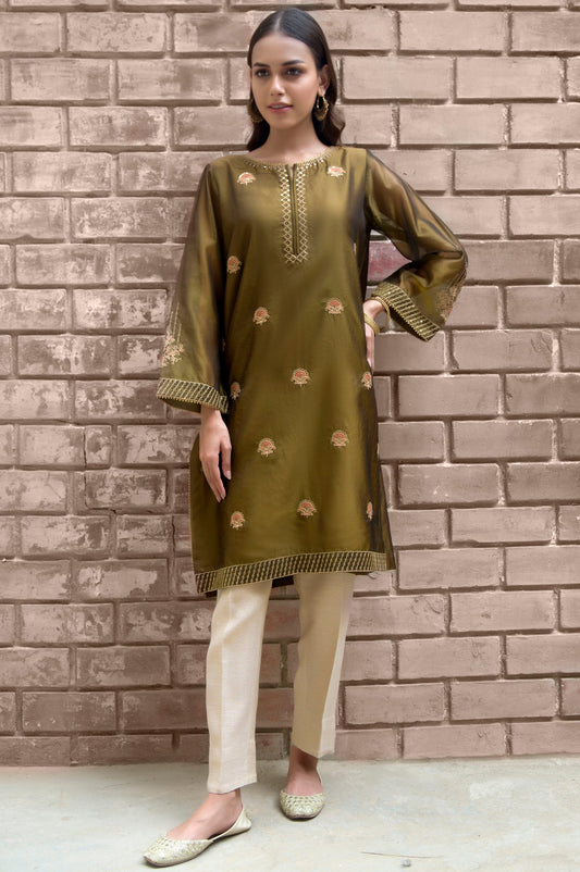 Stitched 1 Piece Organza Embroidered Suit