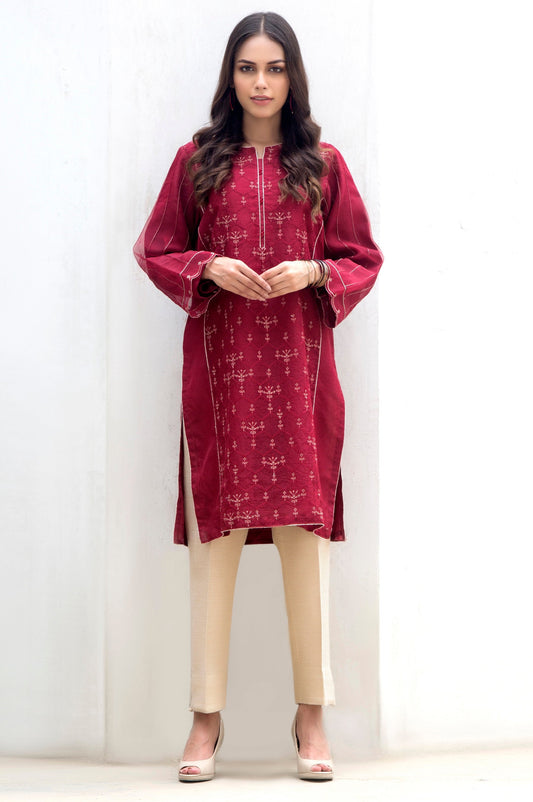 Stitched 1 Piece Embroidered Organza Shirt