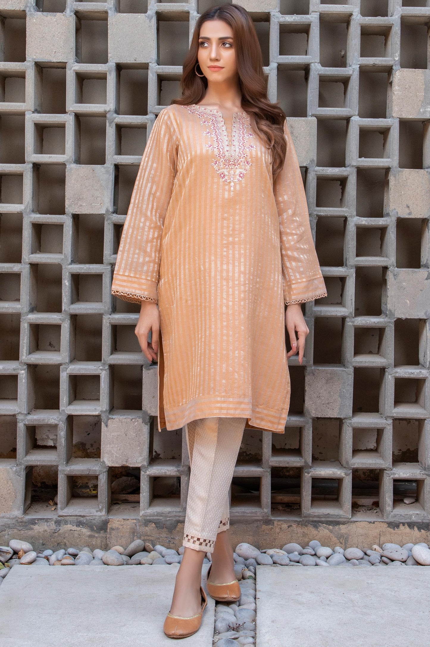 Stitched 1 Piece Khaddi Net Embroidered Shirt