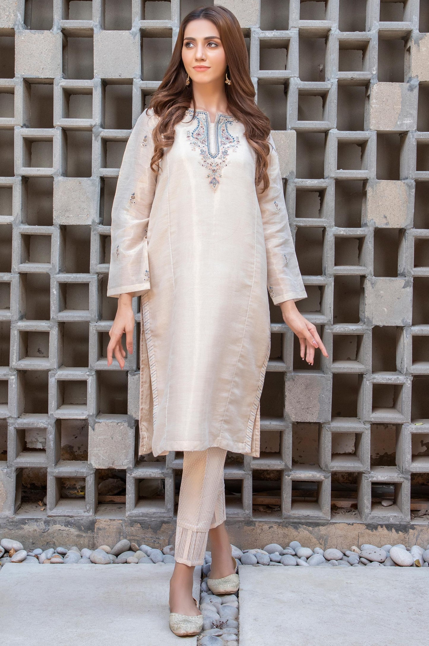 Stitched 1 Piece Mysuri Net Embroidered Shirt