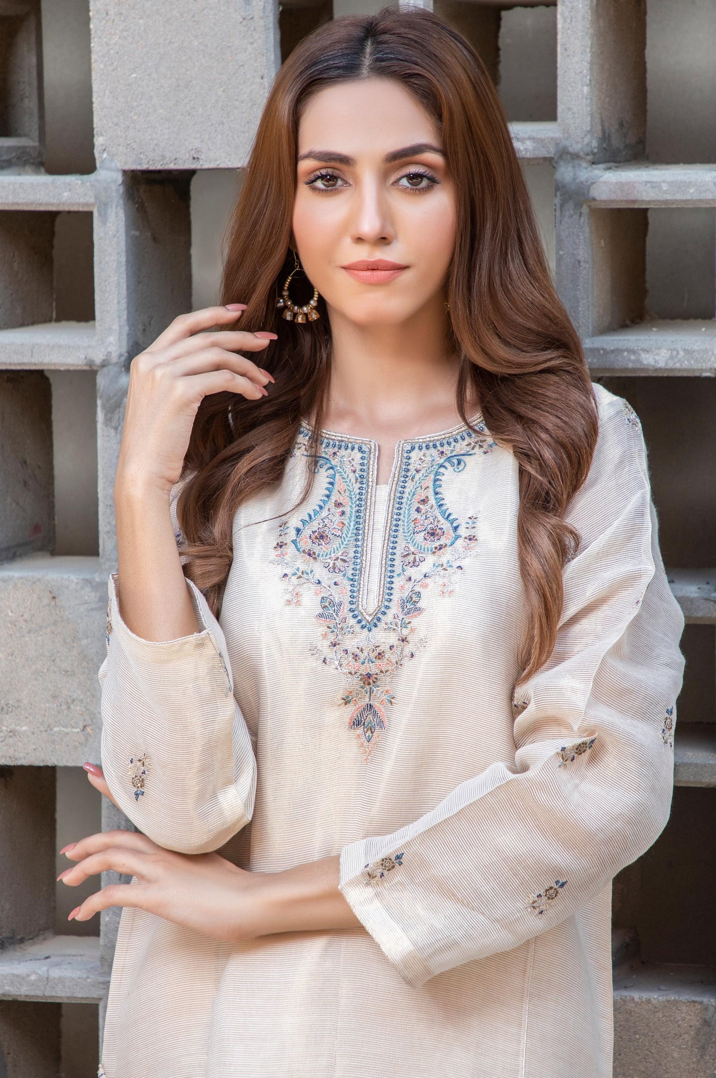 Stitched 1 Piece Mysuri Net Embroidered Shirt