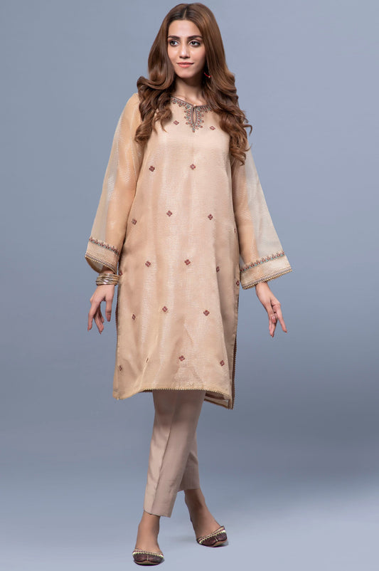 Stitched 1 Piece Organza Embroidered Shirt