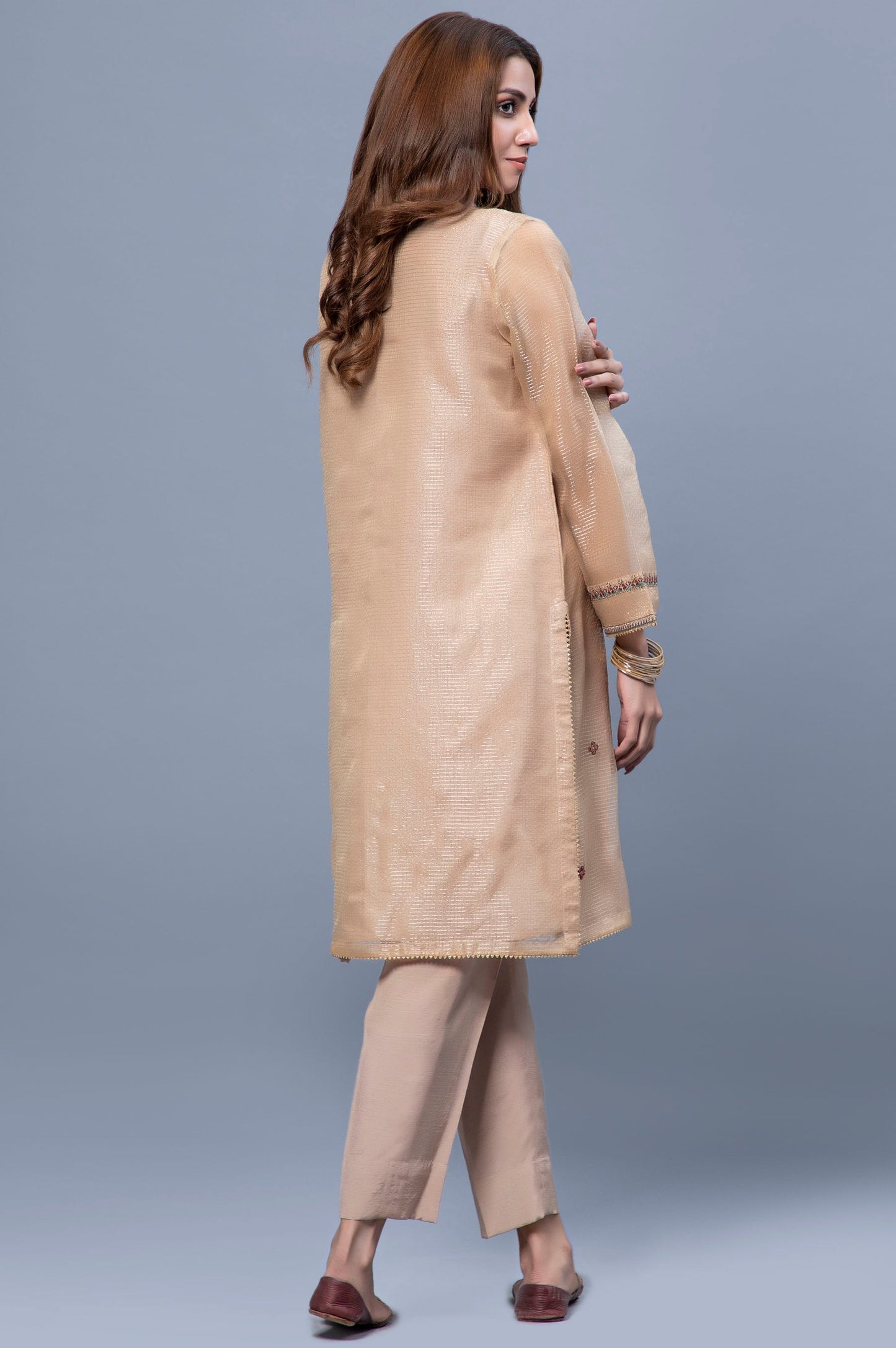 Stitched 1 Piece Organza Embroidered Shirt