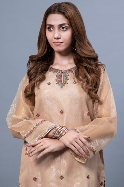 Stitched 1 Piece Organza Embroidered Shirt