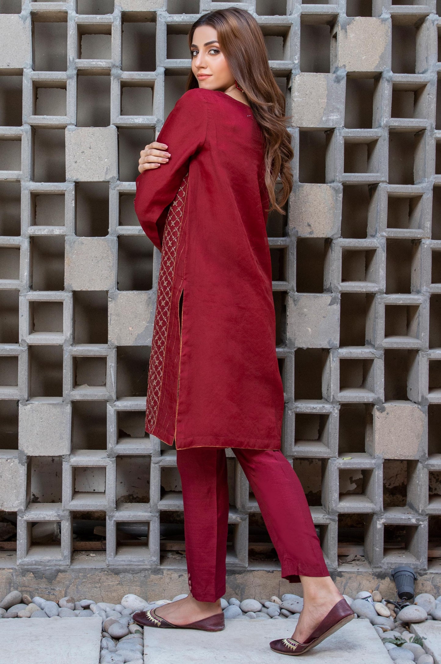 Stitched 1 Piece Organza Embroidered Shirt