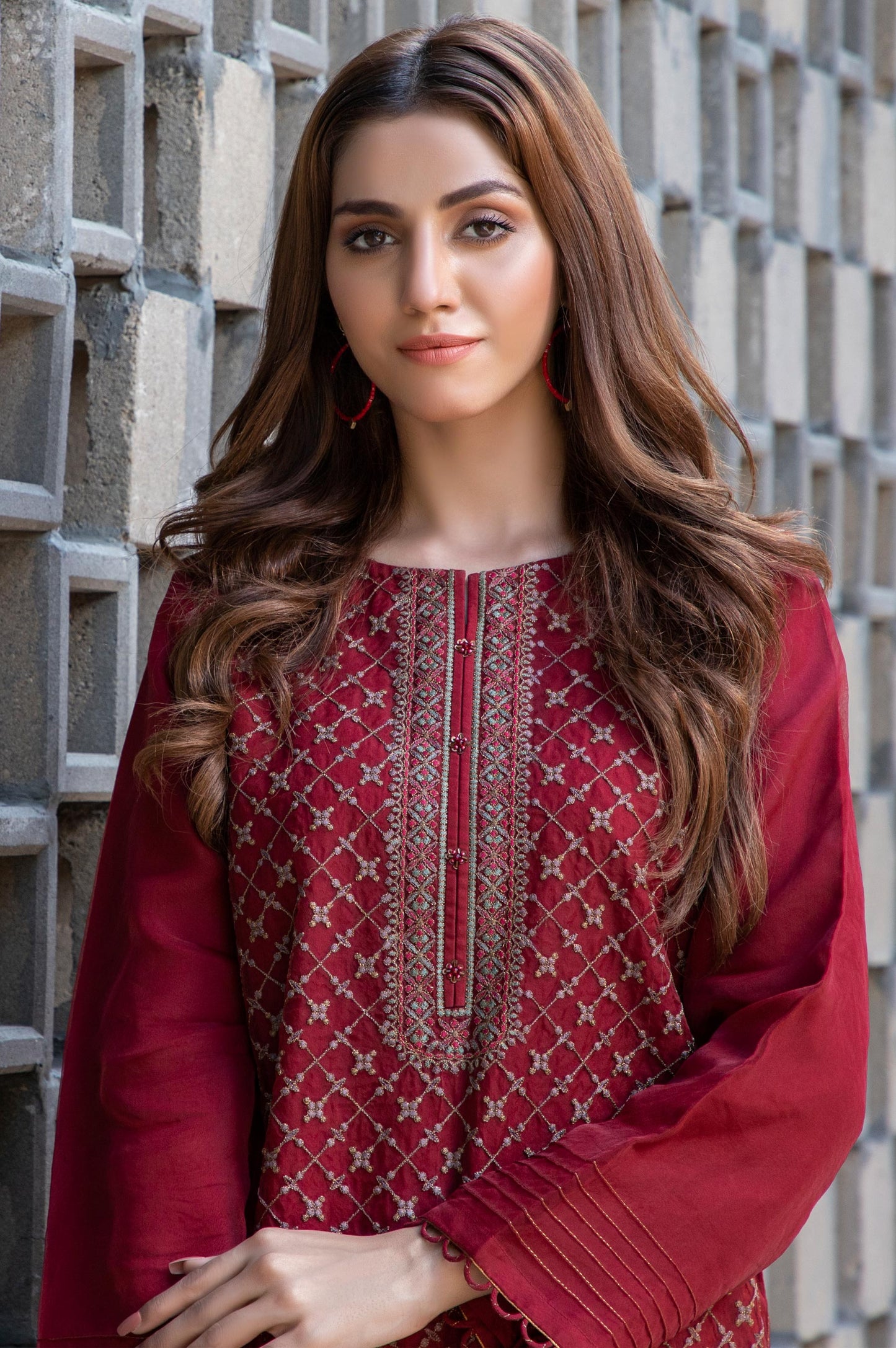 Stitched 1 Piece Organza Embroidered Shirt