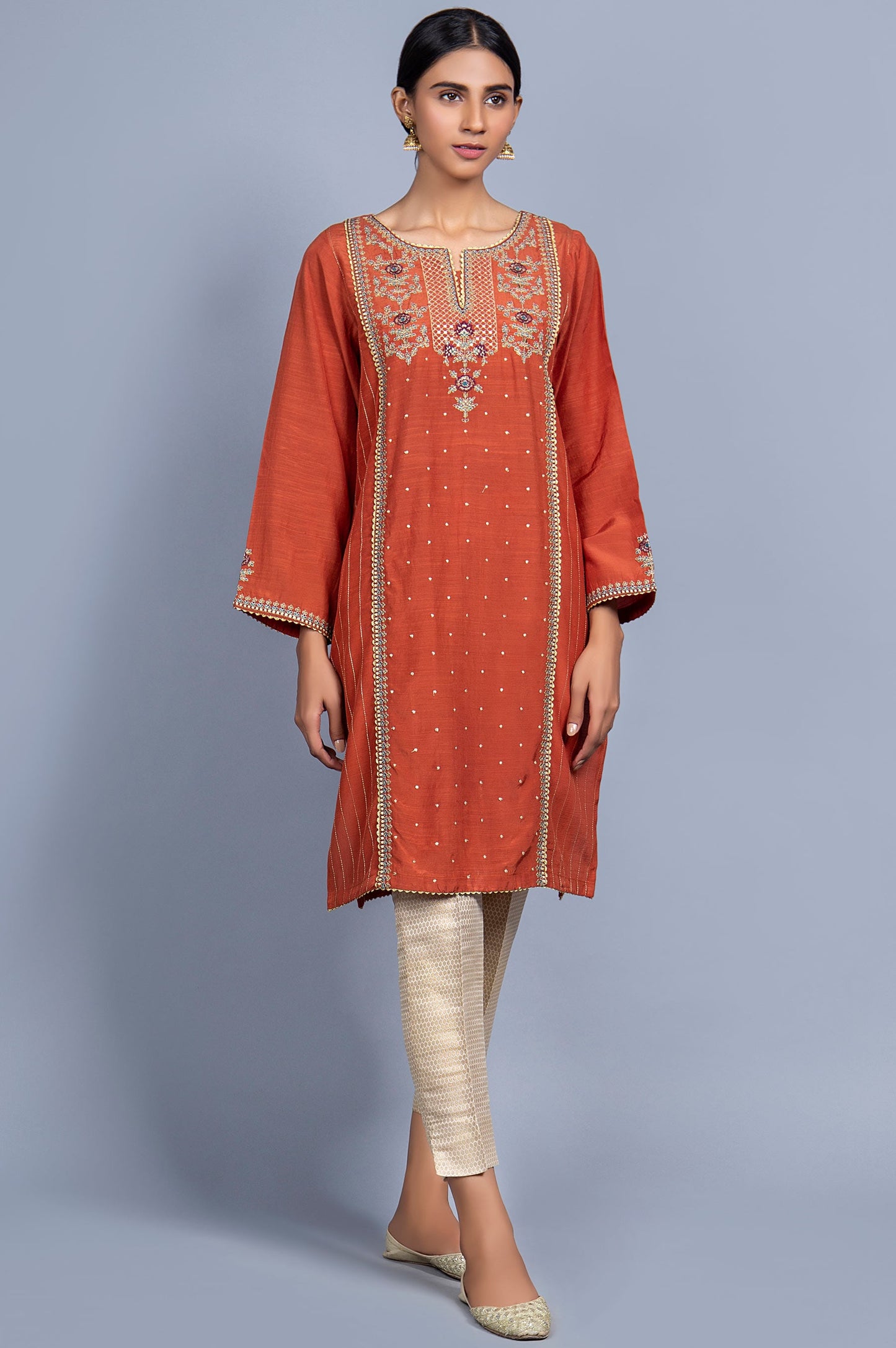 Stitched 1 Piece Raw Silk Embroidered Shirt