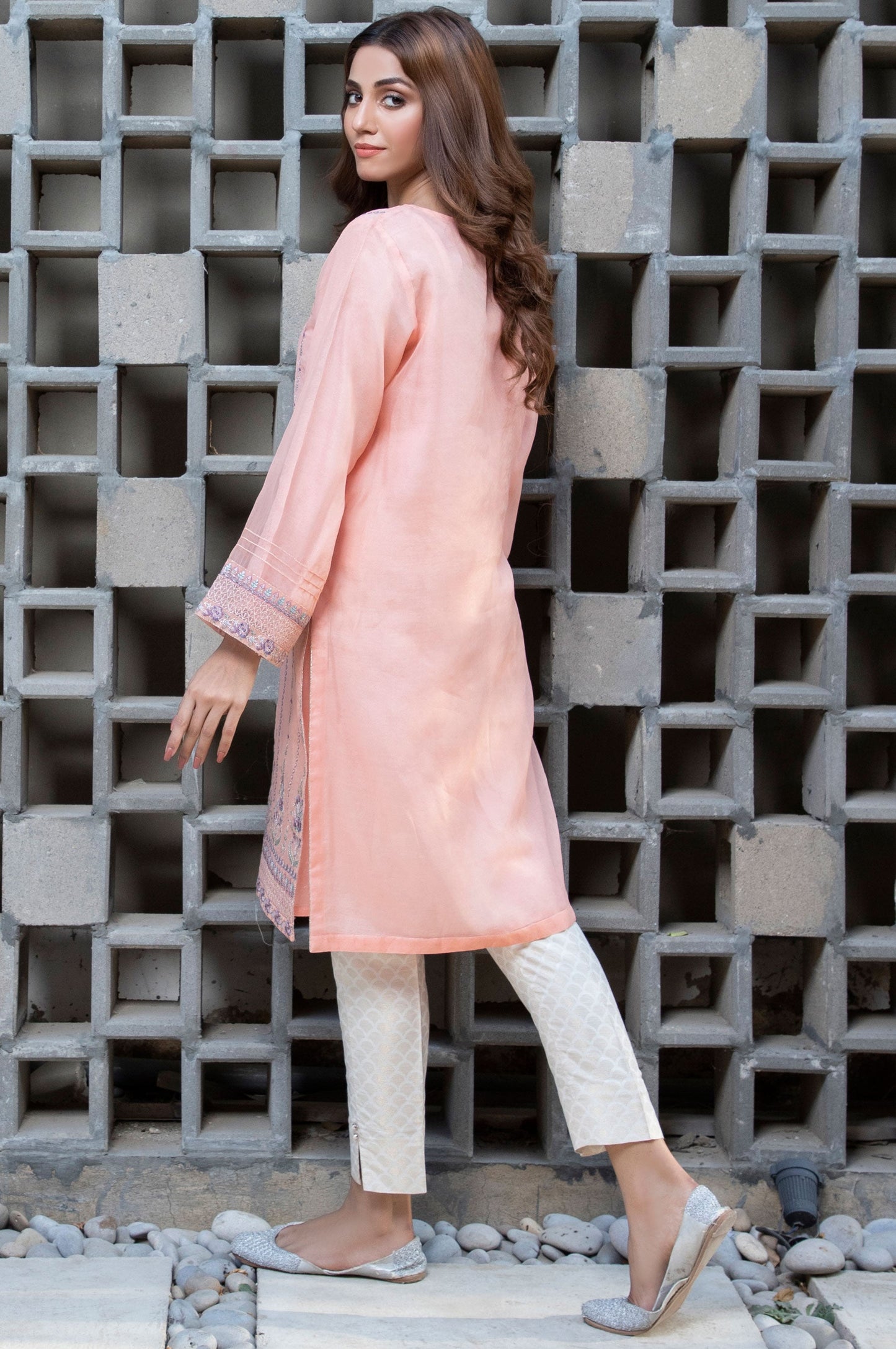 Stitched 1 Piece Organza Embroidered Shirt