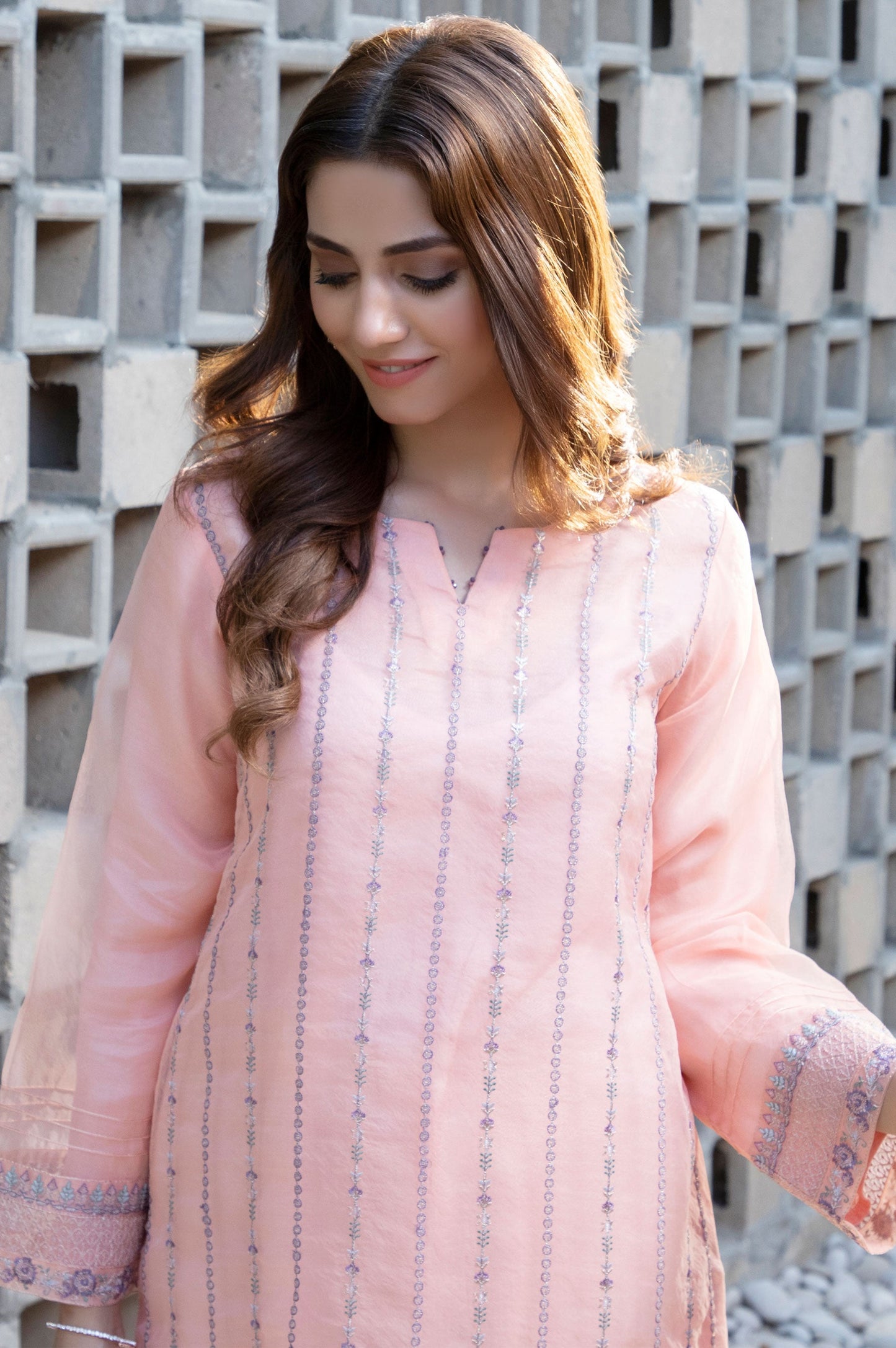 Stitched 1 Piece Organza Embroidered Shirt