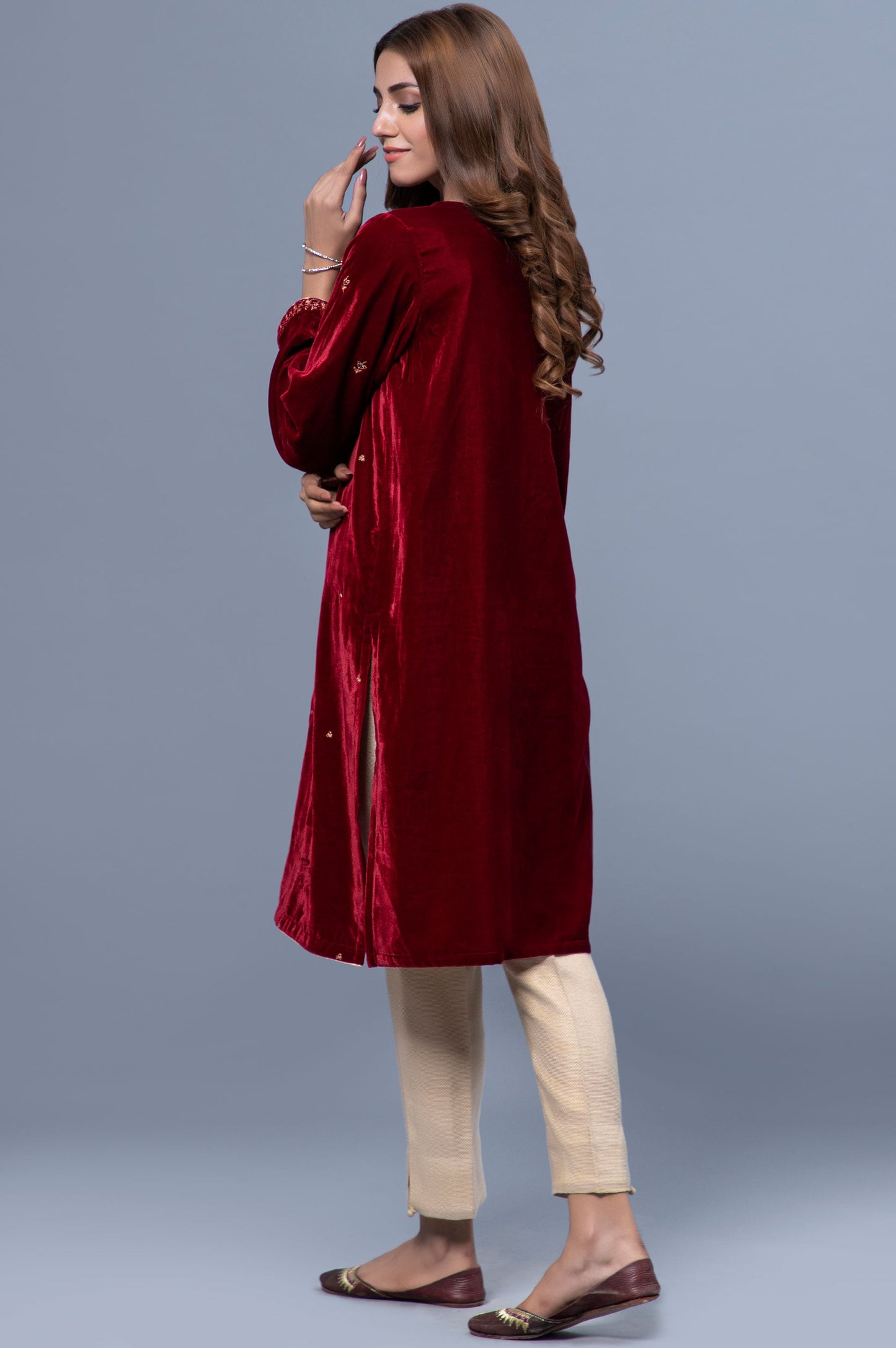 Stitched 1 Piece Velvet Embroidered Shirt