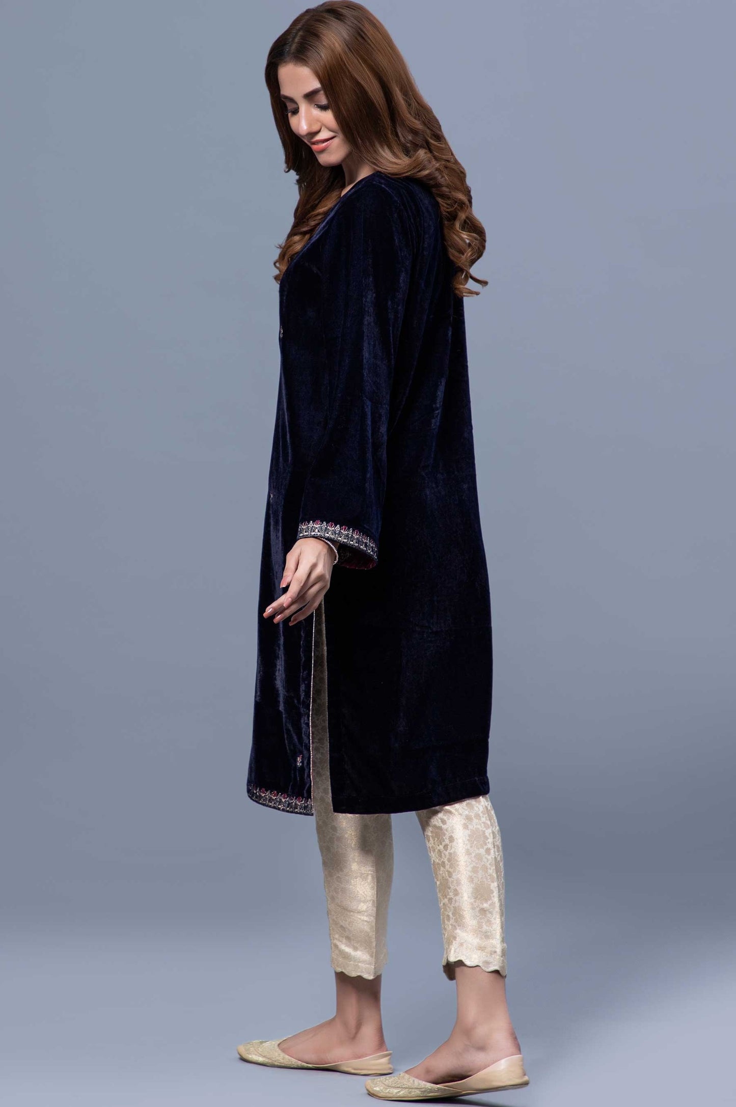 Stitched 1 Piece Velvet Embroidered Shirt