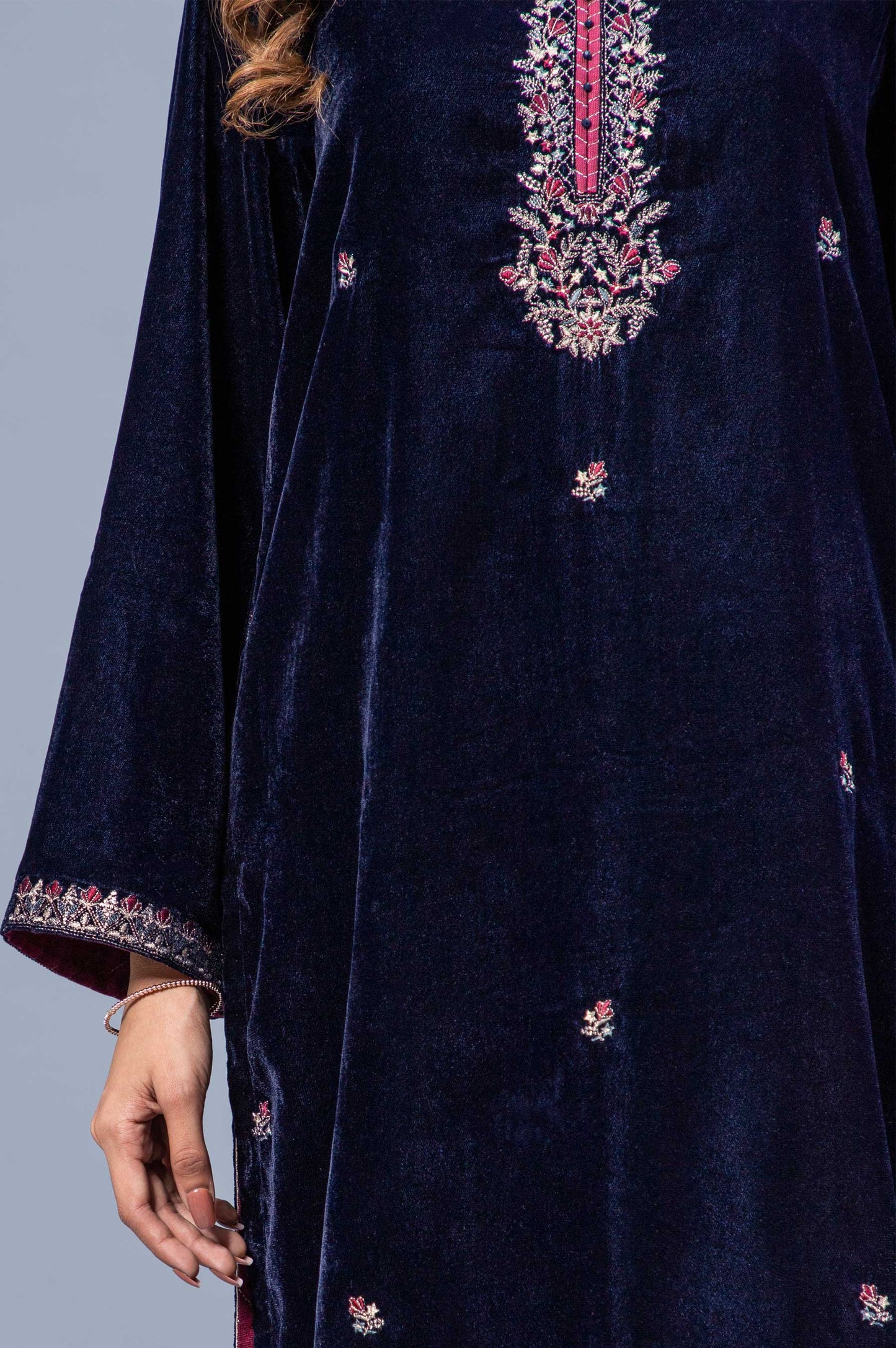 Stitched 1 Piece Velvet Embroidered Shirt