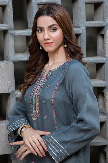 Stitched 1 Piece Organza Embroidered Shirt