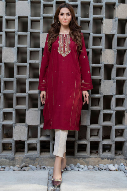 Stitched 1 Piece Raw Silk Embroidered Shirt