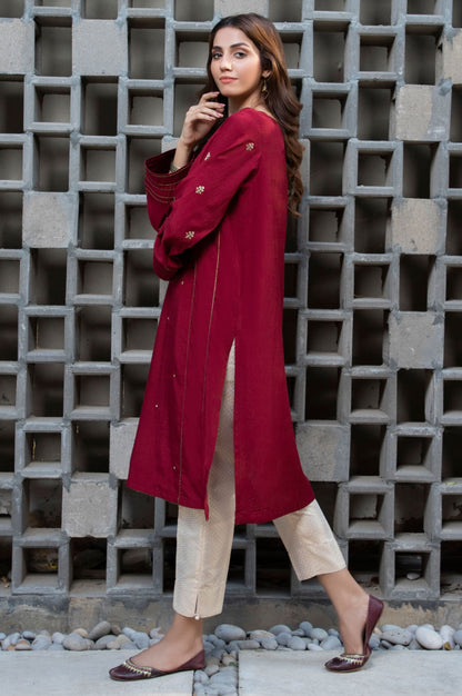 Stitched 1 Piece Raw Silk Embroidered Shirt