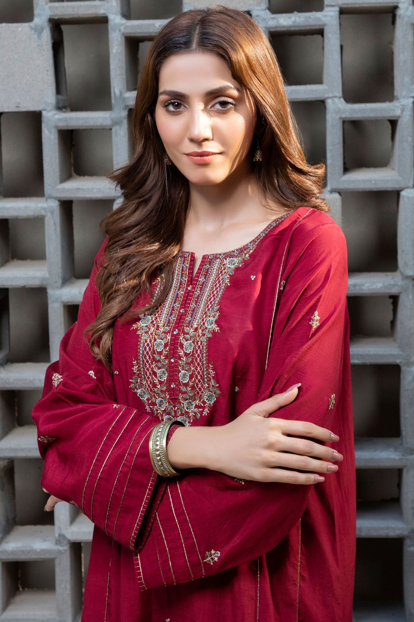 Stitched 1 Piece Raw Silk Embroidered Shirt