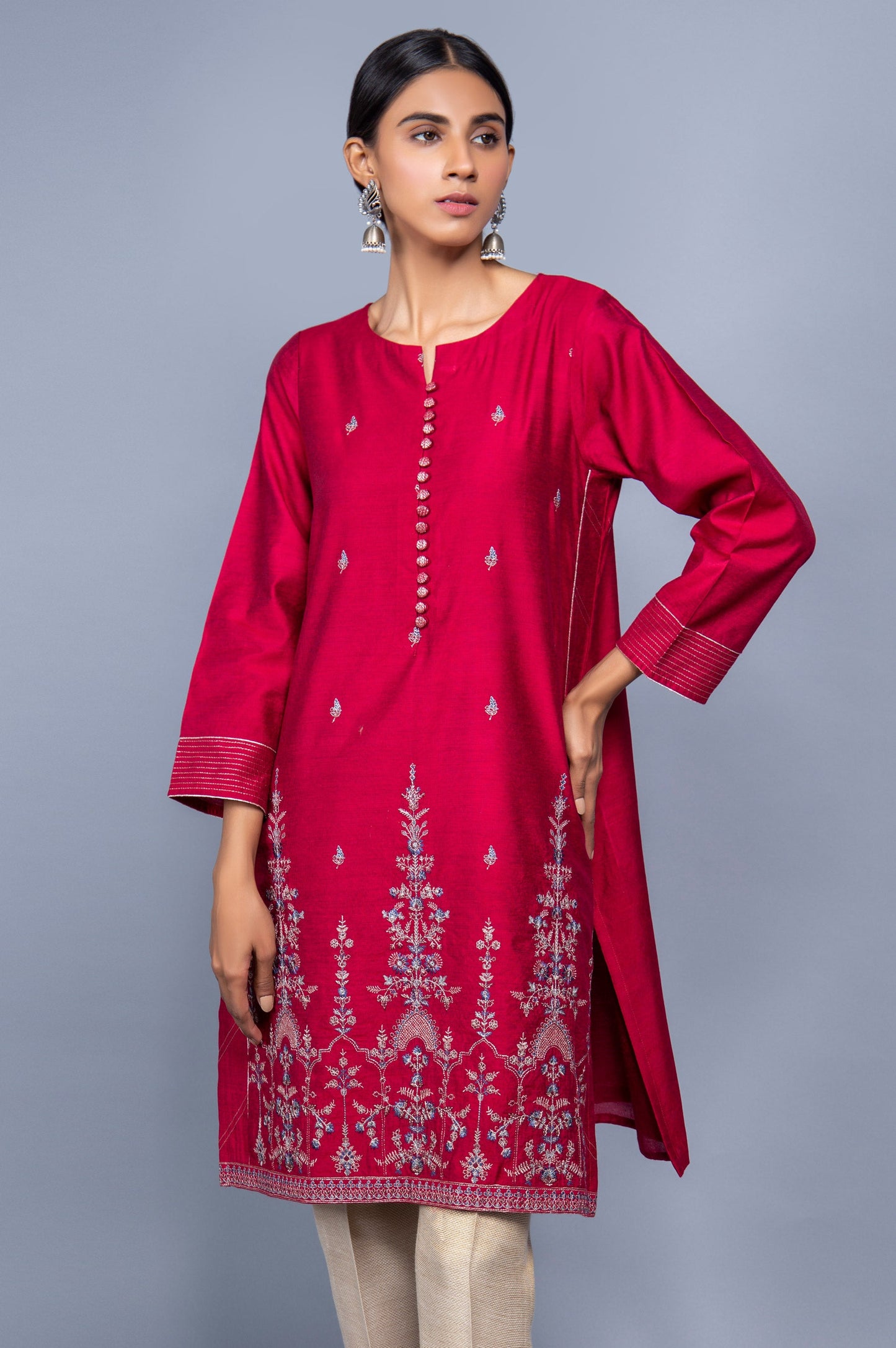 Stitched 1 Piece Cotton Net Embroidered Shirt