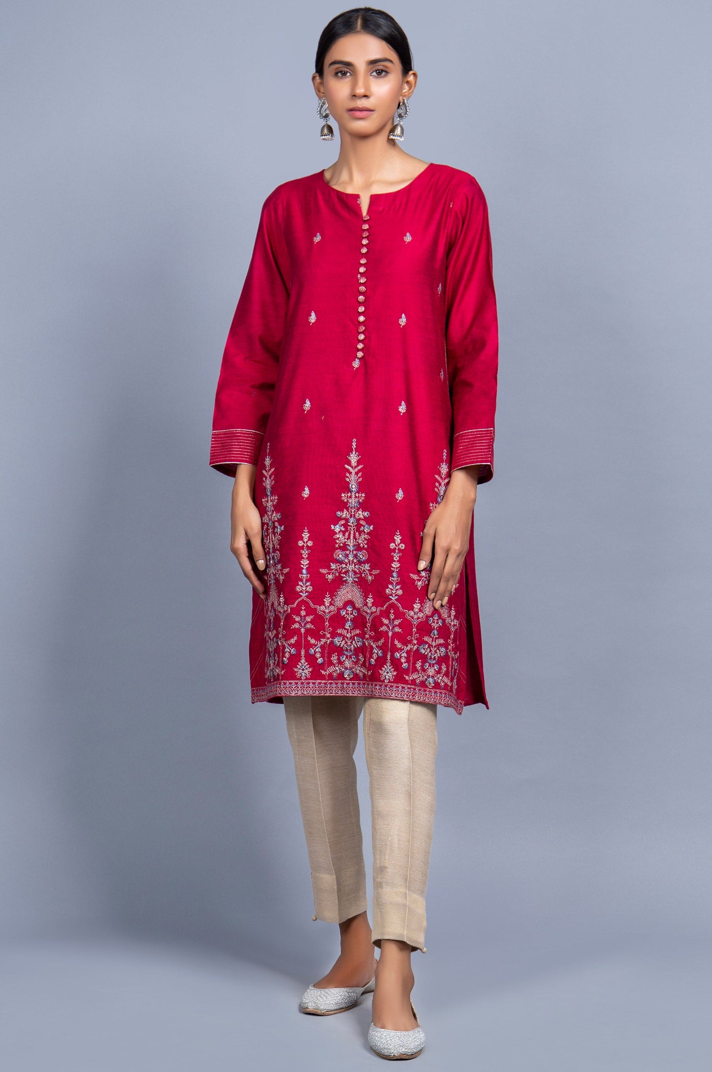 Stitched 1 Piece Cotton Net Embroidered Shirt