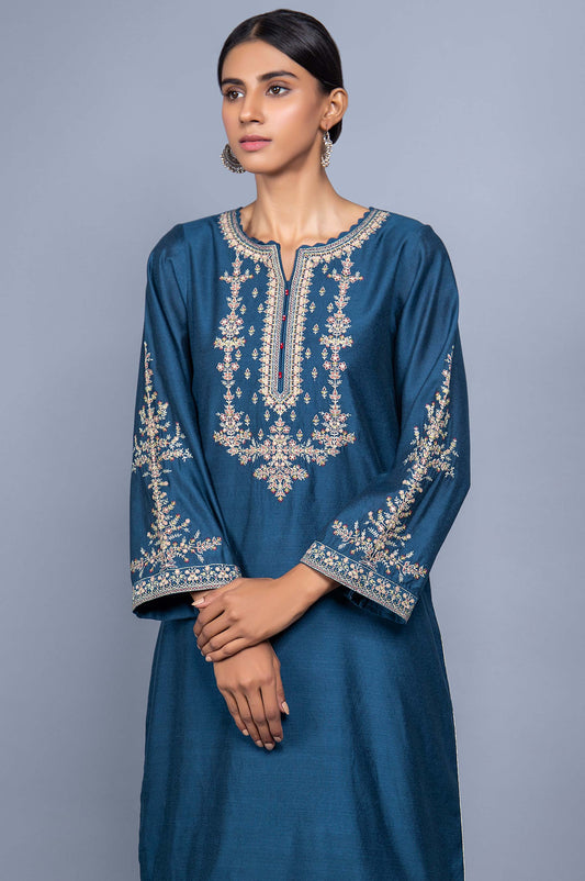 Stitched 1 Piece Cotton Net Embroidered Shirt