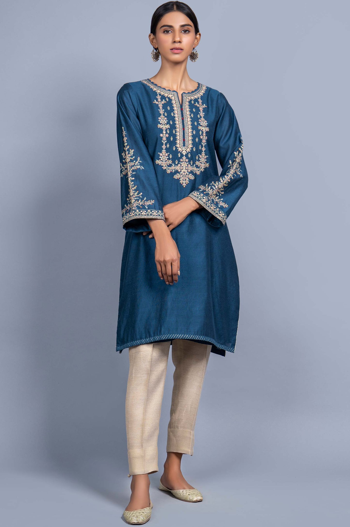 Stitched 1 Piece Cotton Net Embroidered Shirt