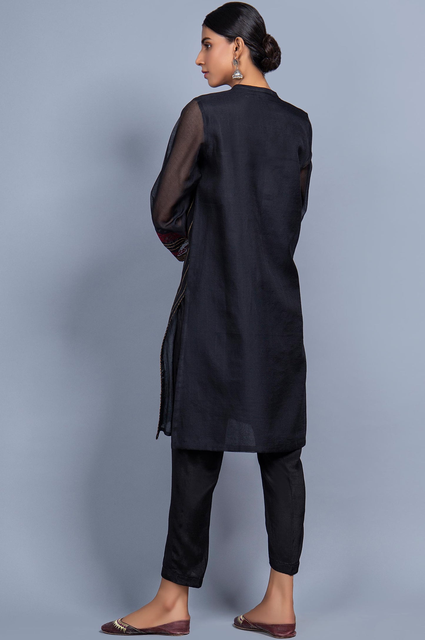 Stitched 1 Piece Organza Striped Embroidered Shirt