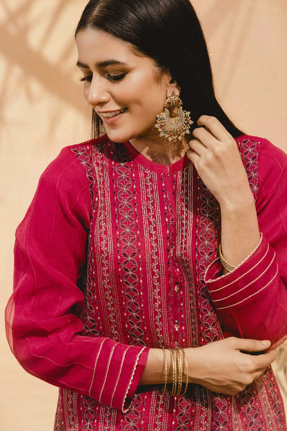 Stitched 1 Piece Organza Embroidered Shirt