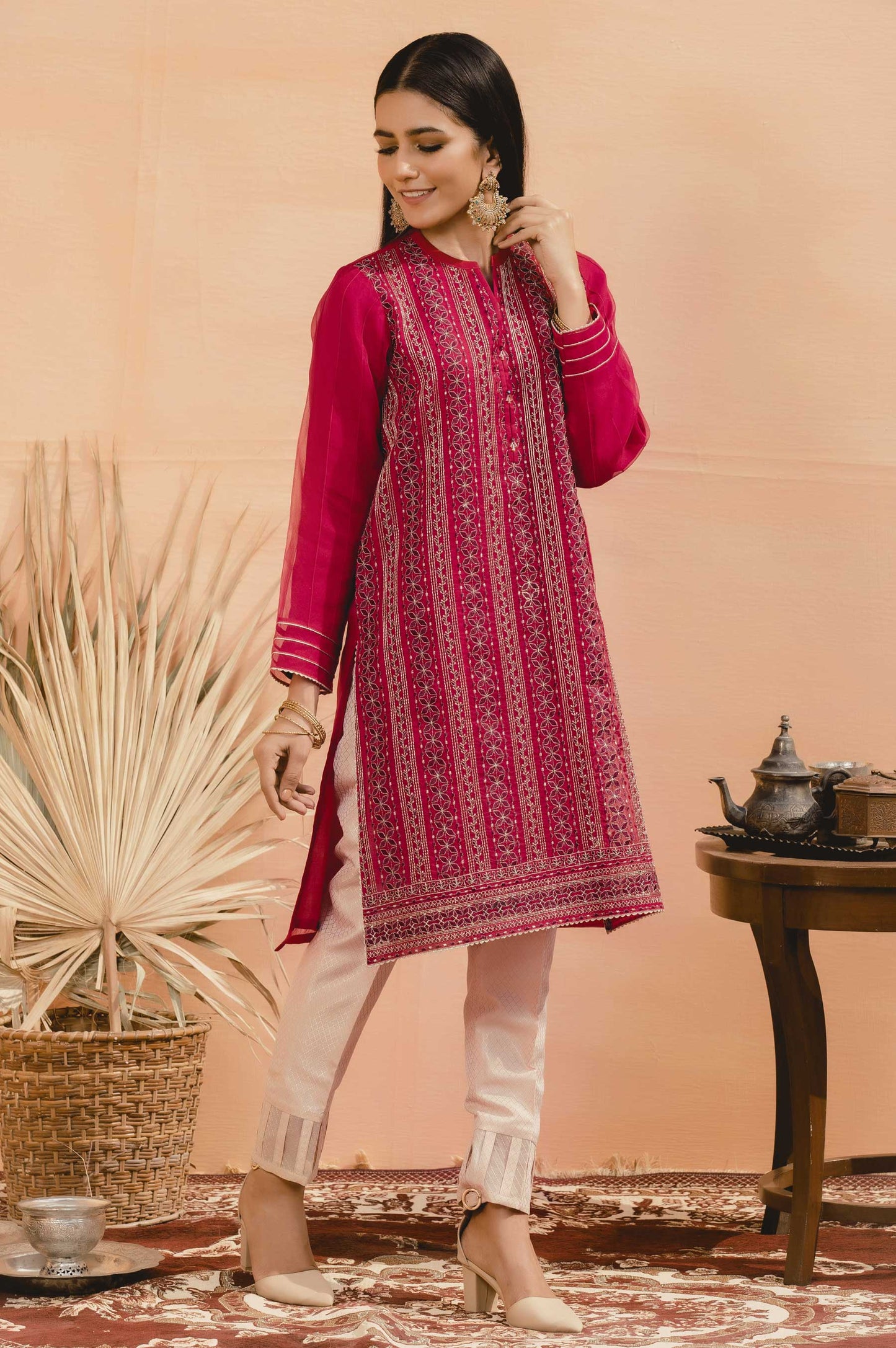 Stitched 1 Piece Organza Embroidered Shirt