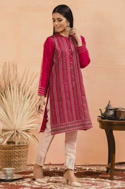 Stitched 1 Piece Organza Embroidered Shirt