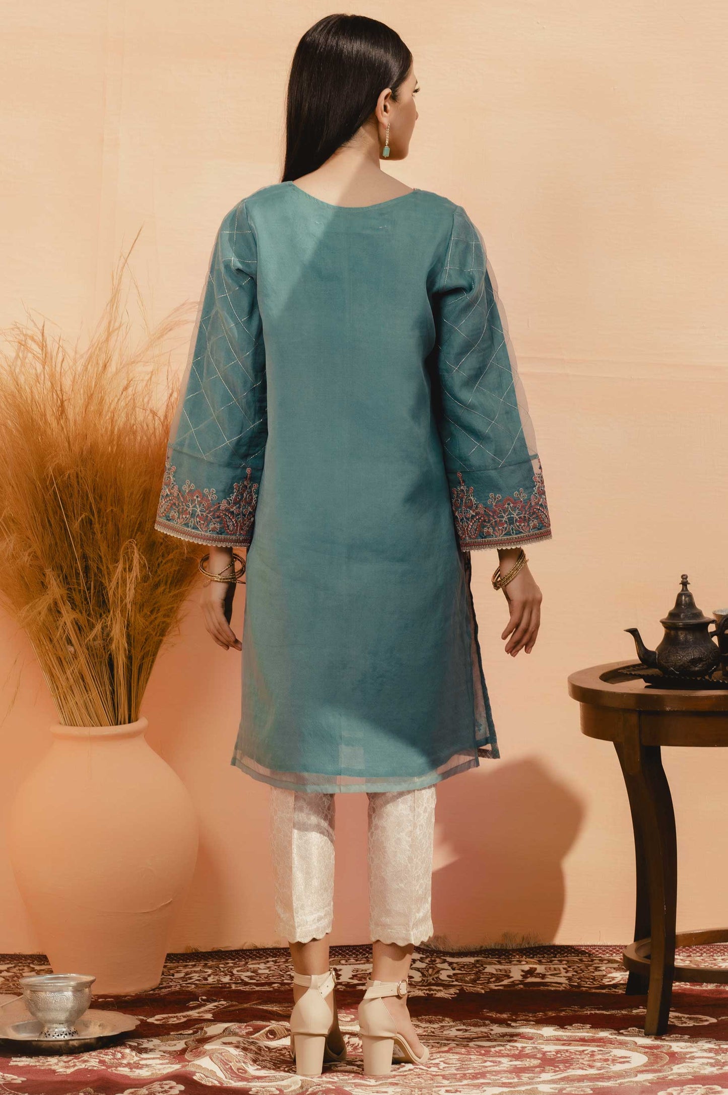 Stitched 1 Piece Organza Embroidered Shirt