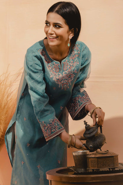 Stitched 1 Piece Organza Embroidered Shirt